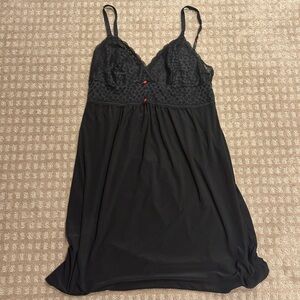 Natori Black Lace Chemise with Red Accents